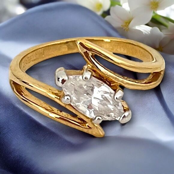 Vintage Uncas Ring Size 6 Cubic Zirconia Cluster 14K Gold Plate Mid-Century 14R - Picture 1 of 5